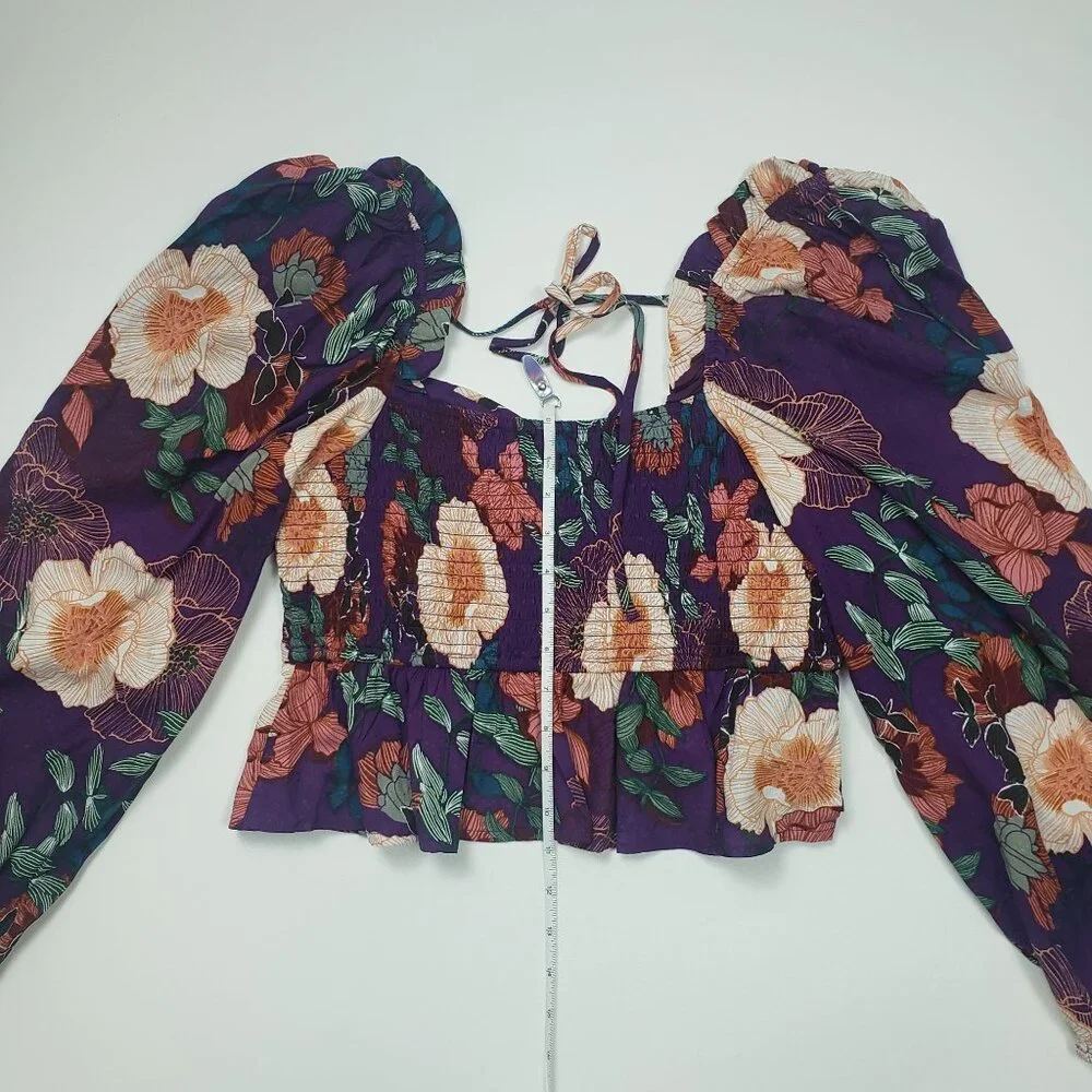 Band Of The Free Floriane LS Blouse Womens Medium Purple Ivory Boho Coquette NWT - Picture 4 of 16